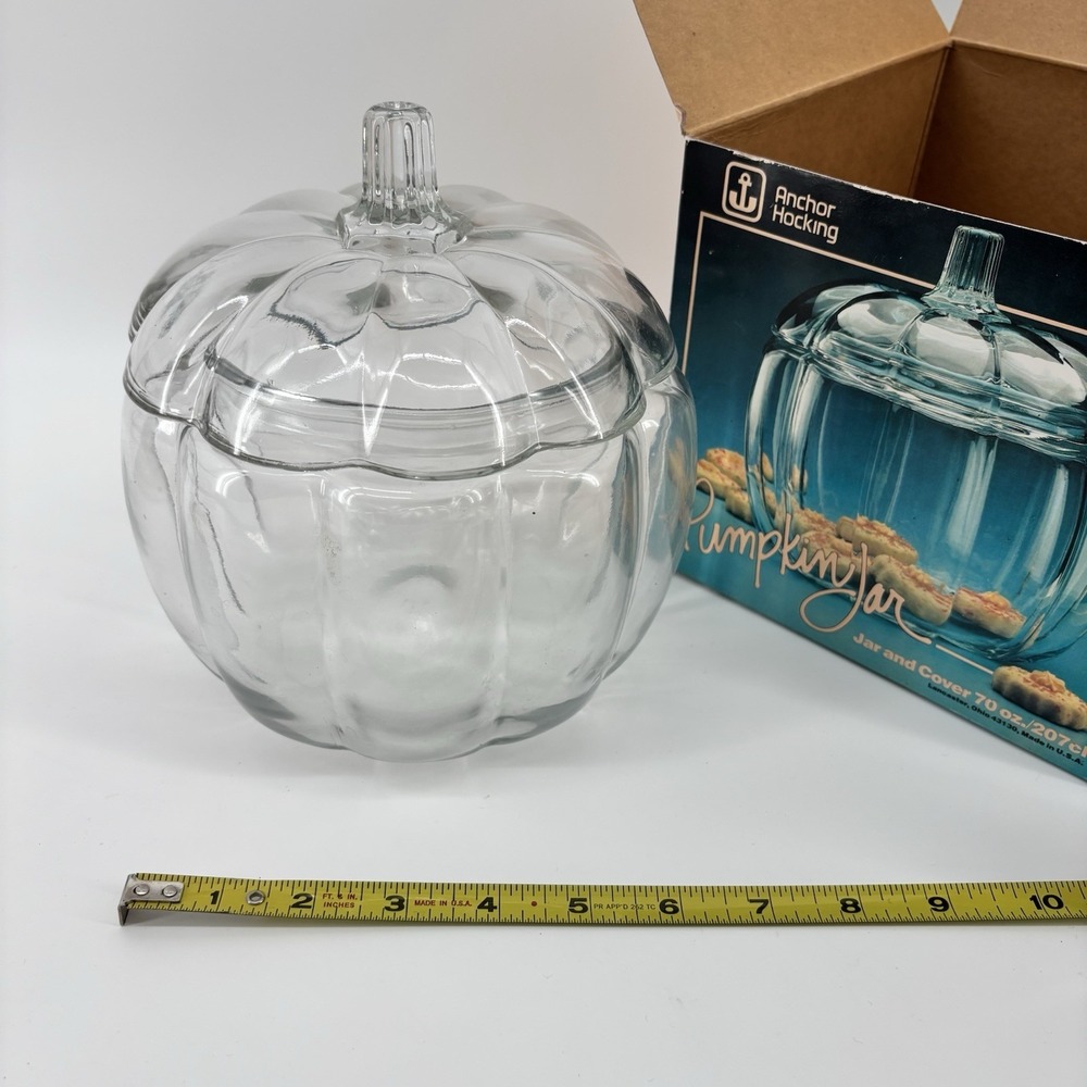 Anchor Hocking Glass Pumpkin Jar Clear 70 oz‎ Original Box Candy Fall Halloween